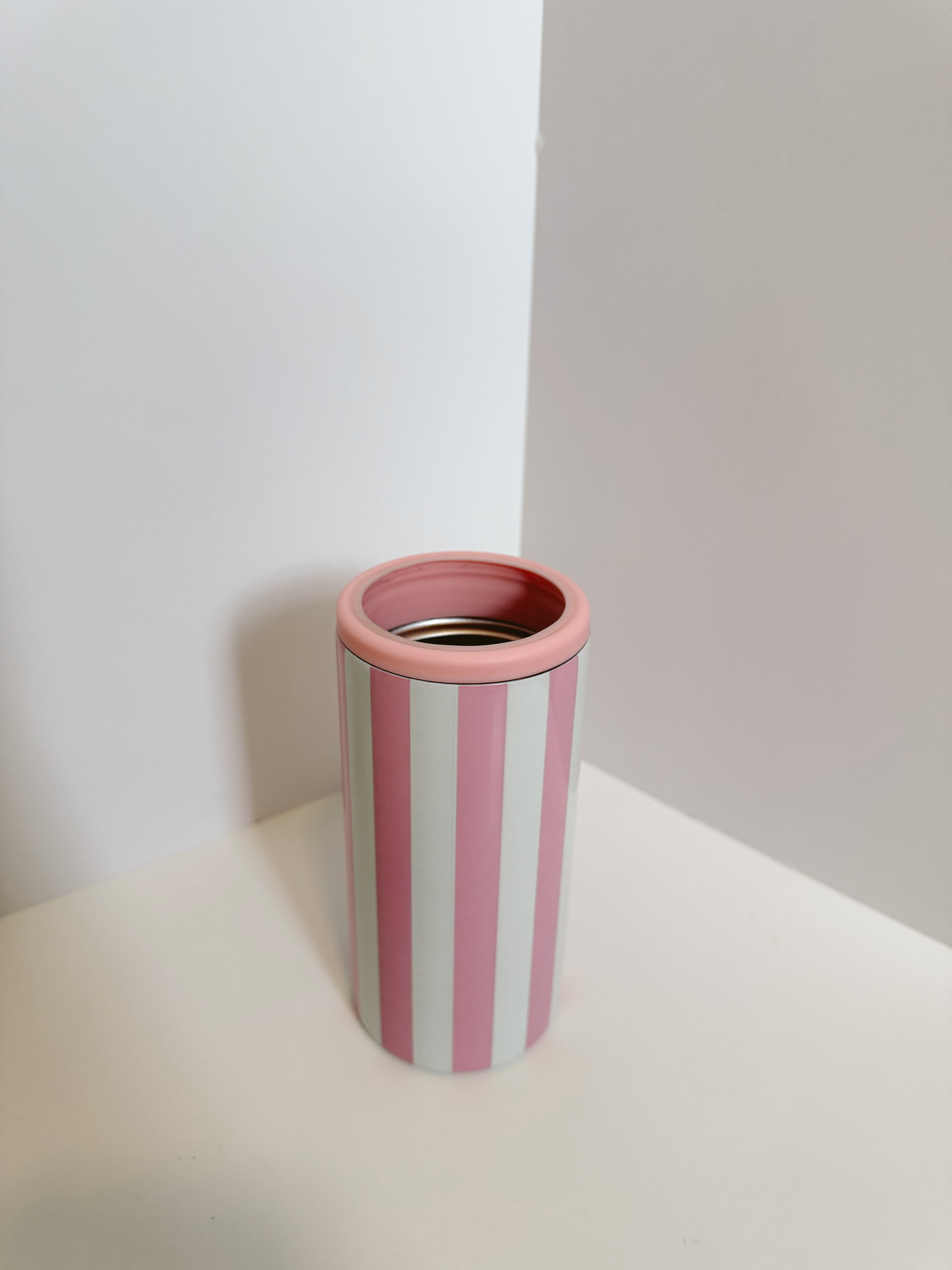 Pink & White Striped Hard Koozie