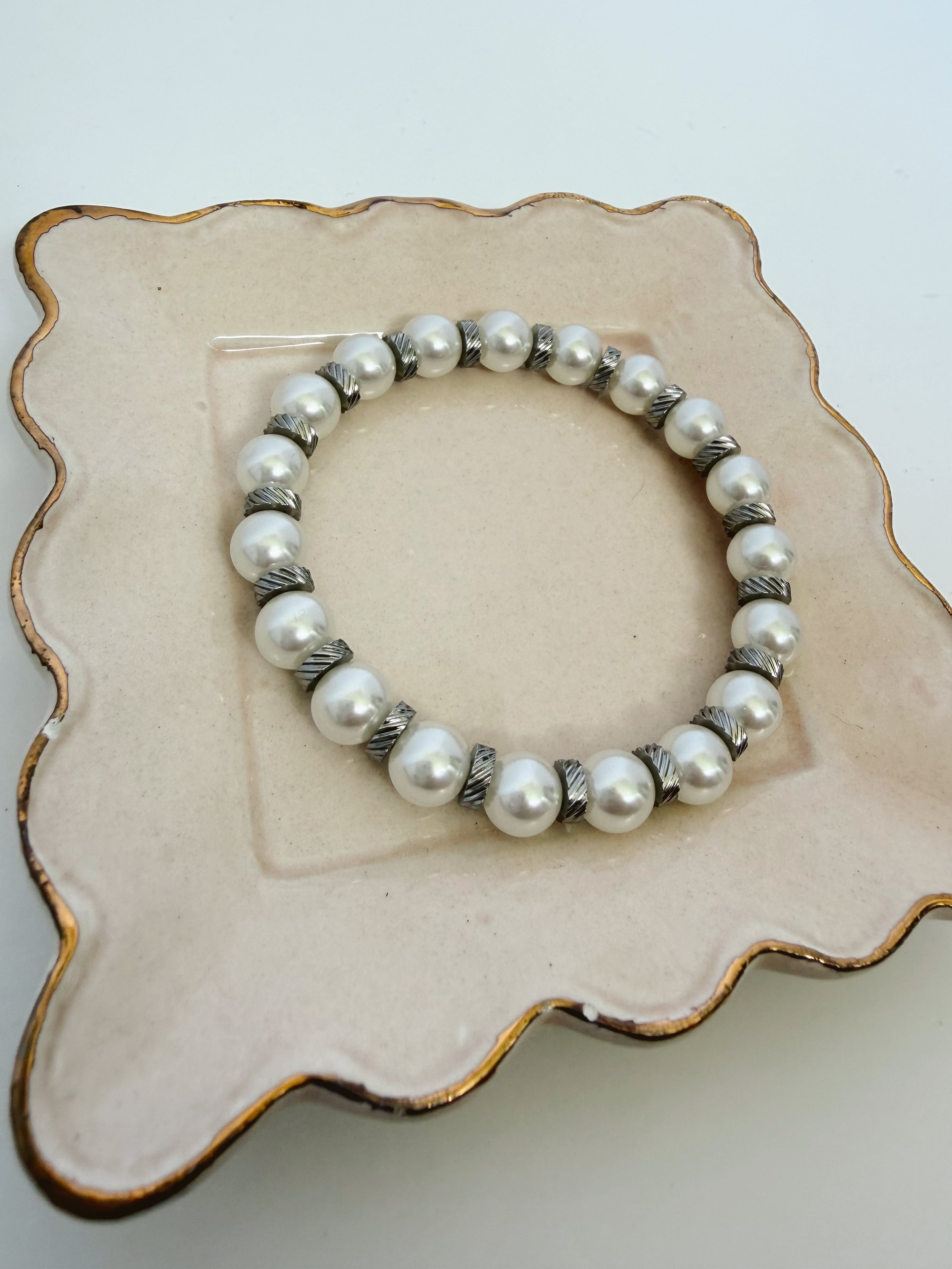 Silver Pearl Stretch Bracelet