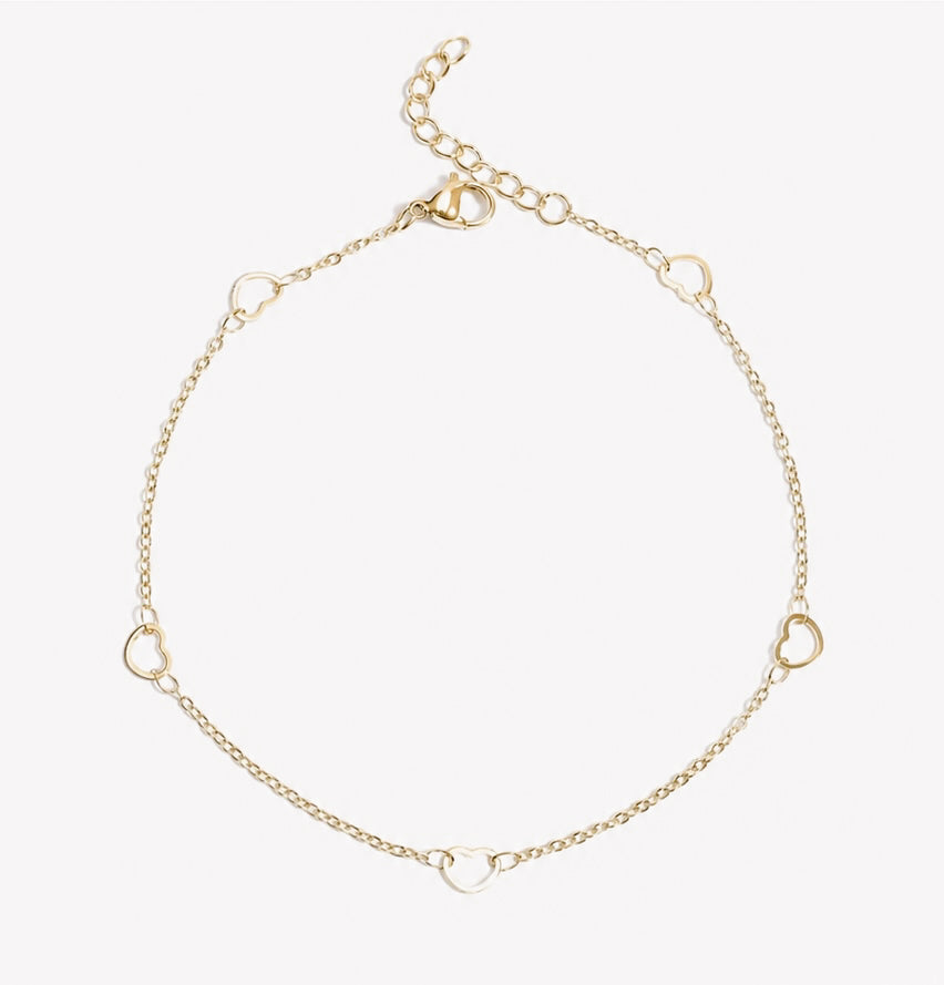 Gold Spaced Heart Anklet